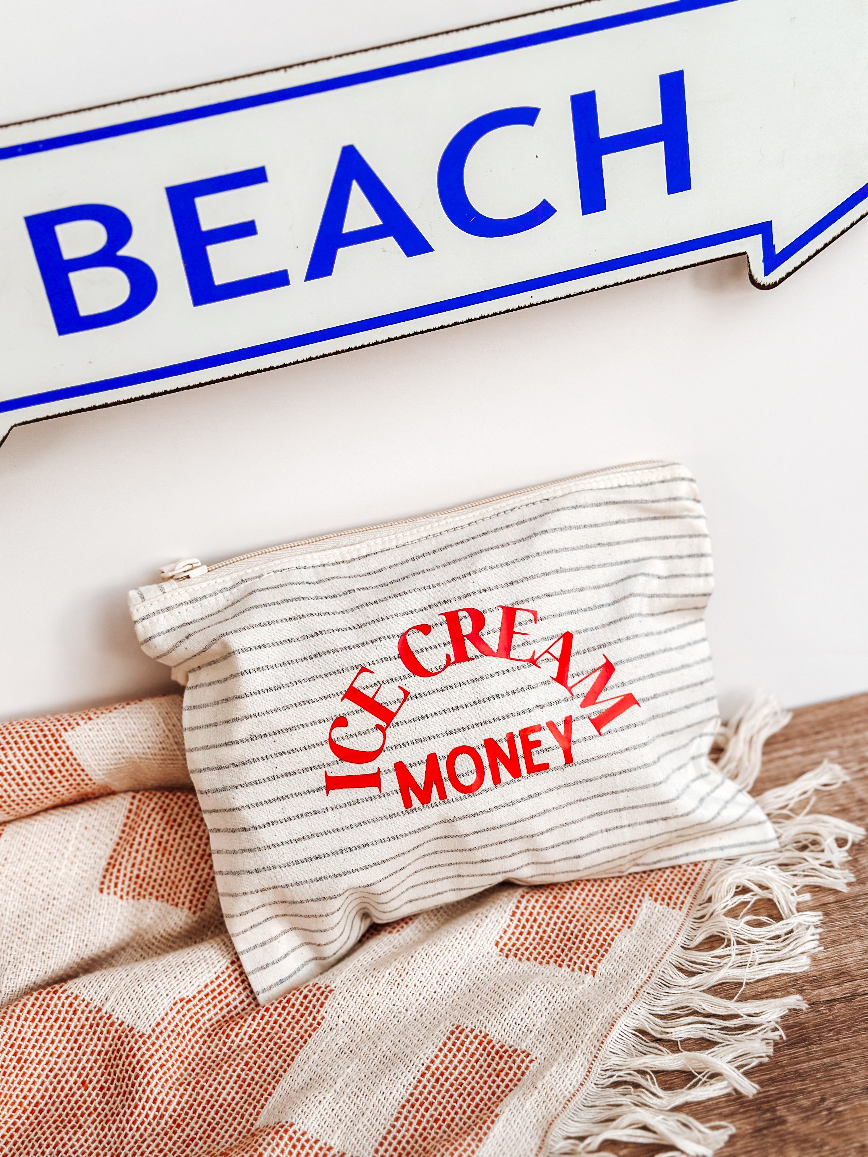Ice cream money striped 100% organic cotton pouch /coin purse /make up zip bag