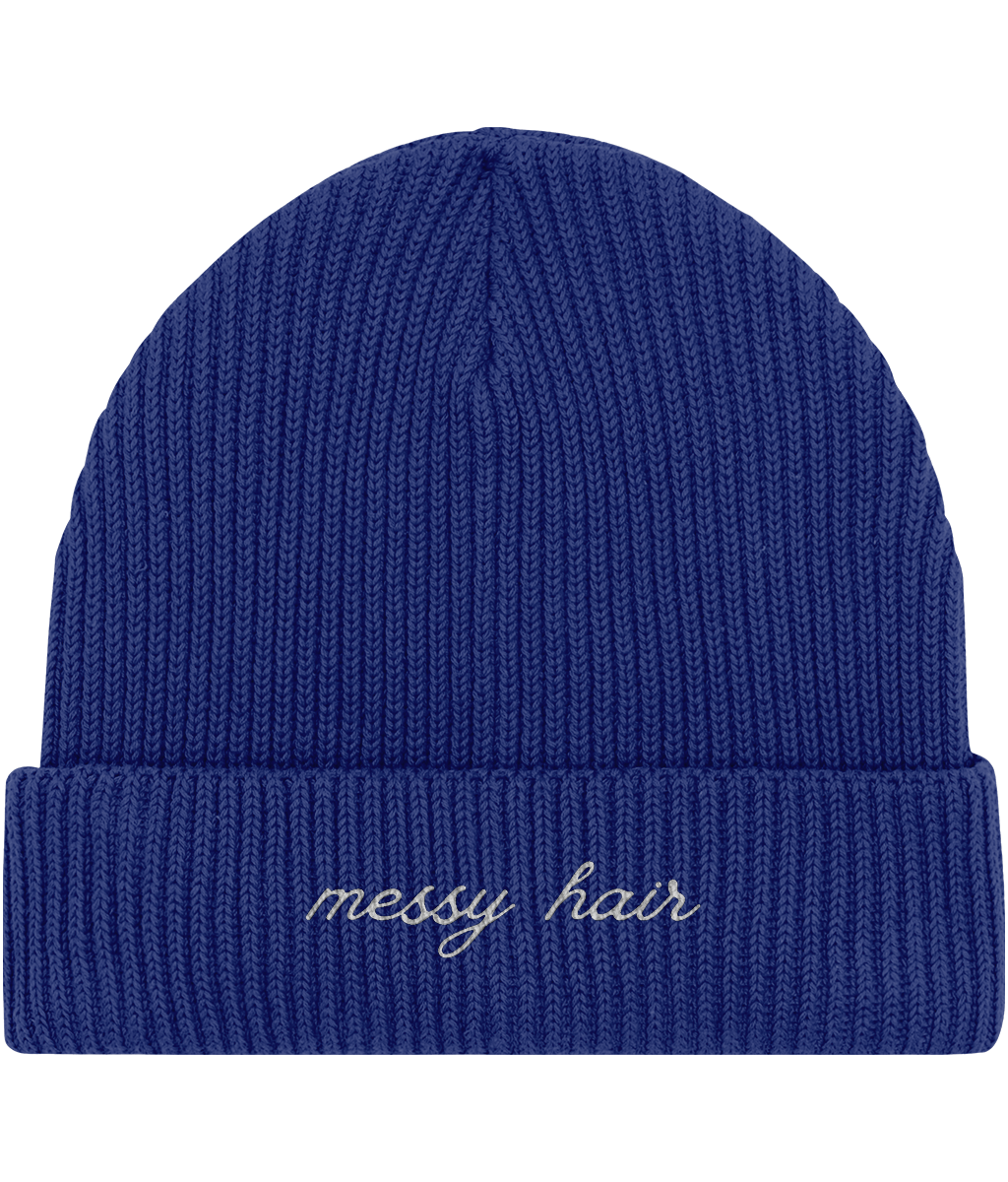 Embroidered Fisherman Beanie | messy hair