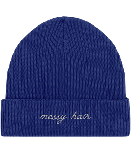 Embroidered Fisherman Beanie | messy hair