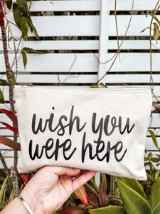 Wish you were here  large cotton canvas pouch/travel bag /make up zip bag