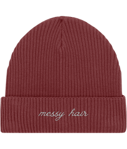 Embroidered Fisherman Beanie | messy hair