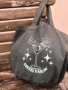 Cheers Darlin’ relaxed black 100% recycle cotton tote/ shopper bag