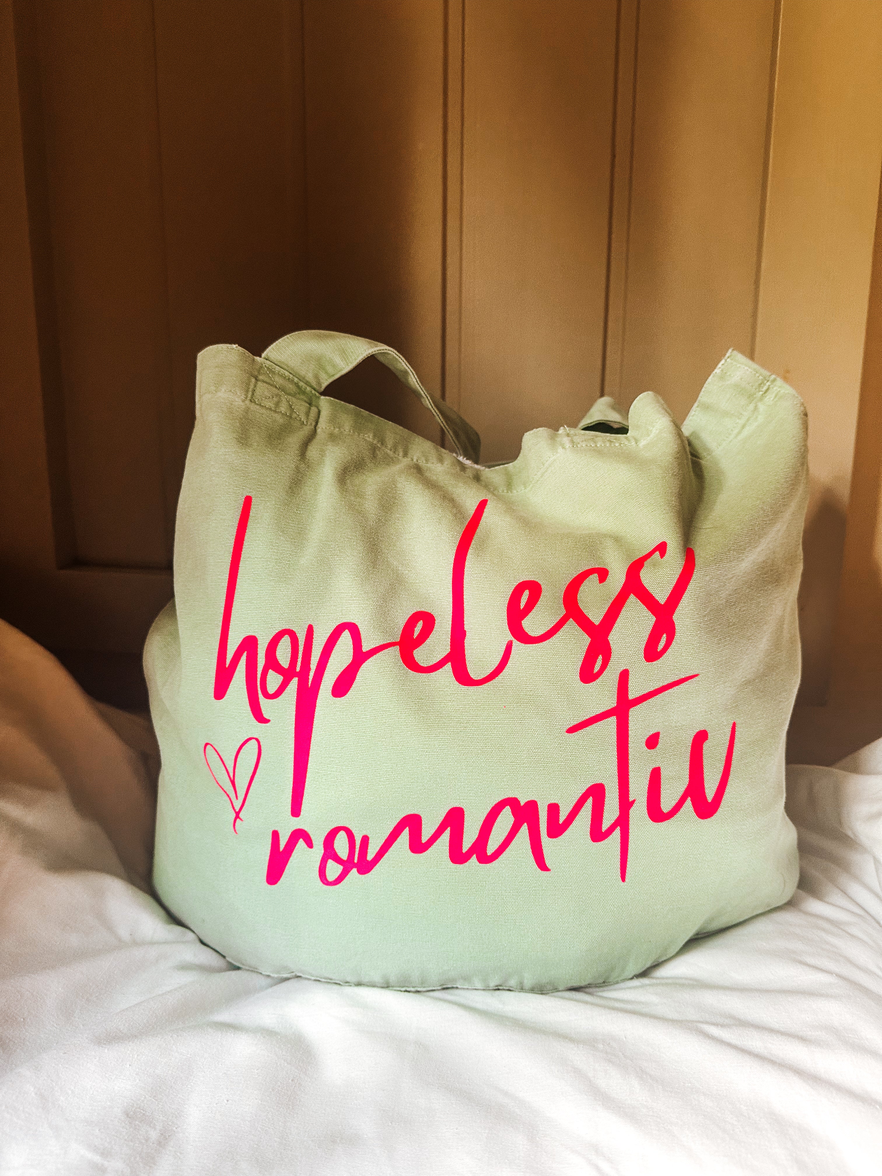 Hopeless romantic Aqua & Pink 100% recycle cotton tote/ shopper bag