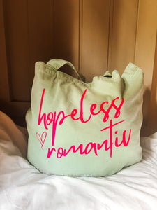 Hopeless romantic Aqua & Pink 100% recycle cotton tote/ shopper bag