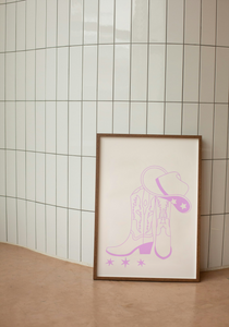 Country Cowgirl Boots & Hat Print - Lilac