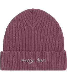 Embroidered Fisherman Beanie | messy hair