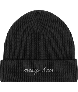 Embroidered Fisherman Beanie | messy hair