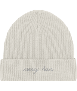 Embroidered Fisherman Beanie | messy hair