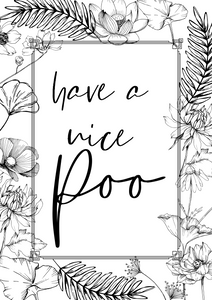 Have a nice poo floral  A5, A4, A3 funny bathroom poster  Wall Art | typography print monochrome
