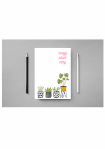 Crazy plant lady A5 white notepad fun cute office stationery for plant lovers