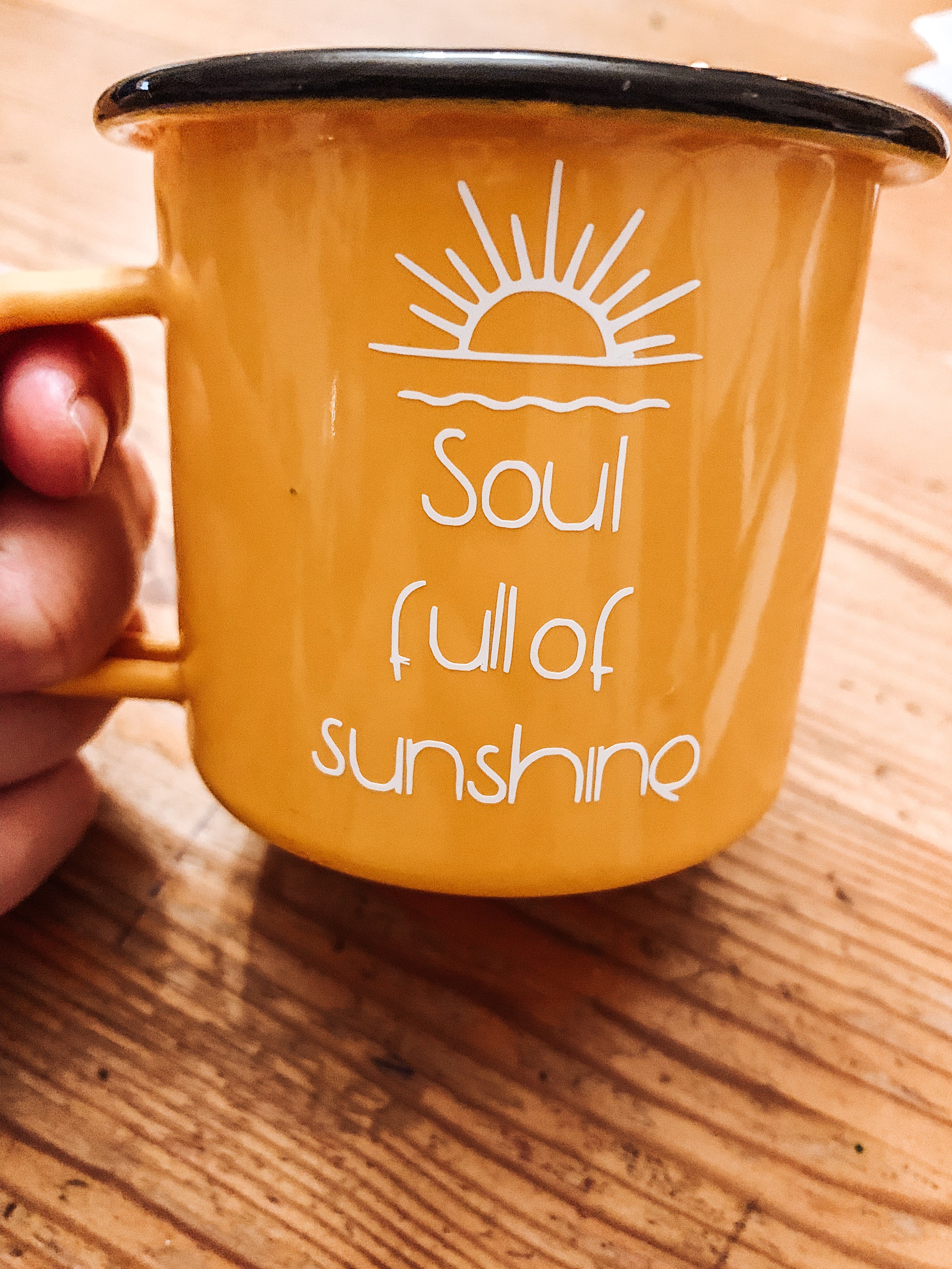 Yellow Enamel Mug Soul full of sunshine