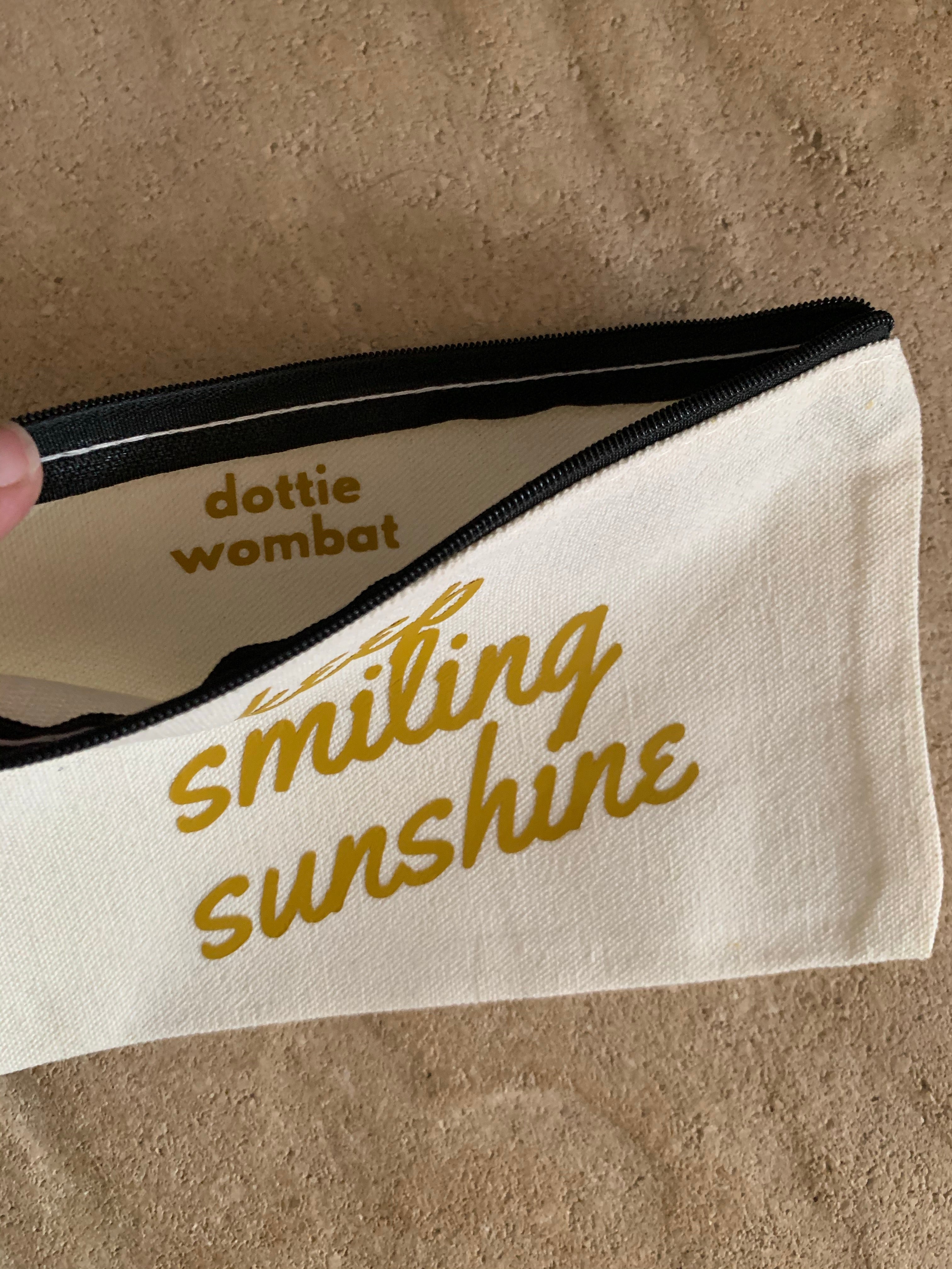Canvas pouch /coin purse /pencil case /zip bag mustard vinyl  ‘keep smiling sunshine ’