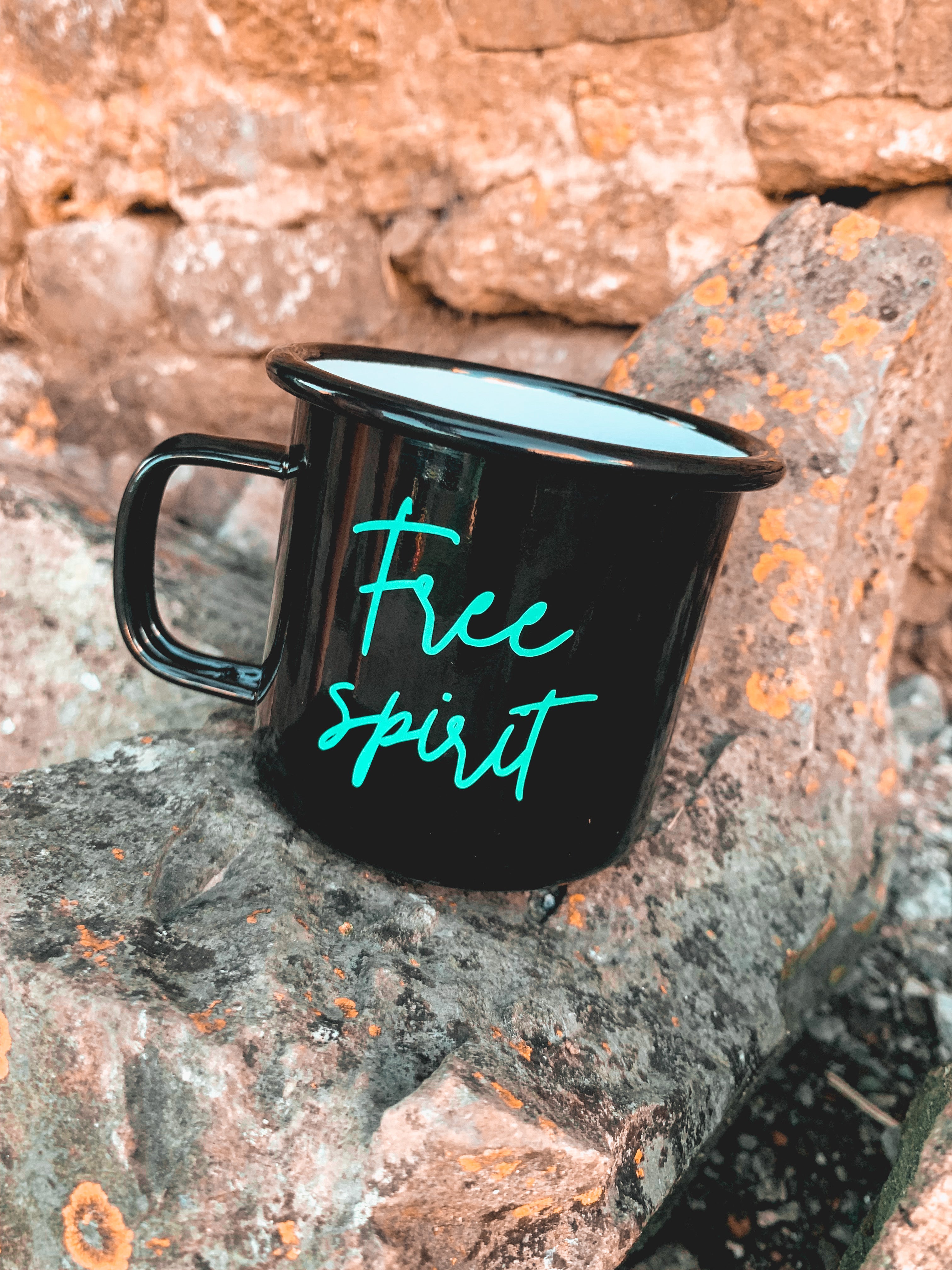 Black Enamel Mug Free Spirit