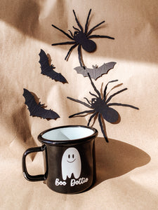 Personalised Halloween Autumn Black Enamel Mug,m
