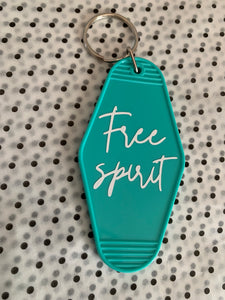 Hotel Motel Retro style  key ring fob - Free Spirit blue
