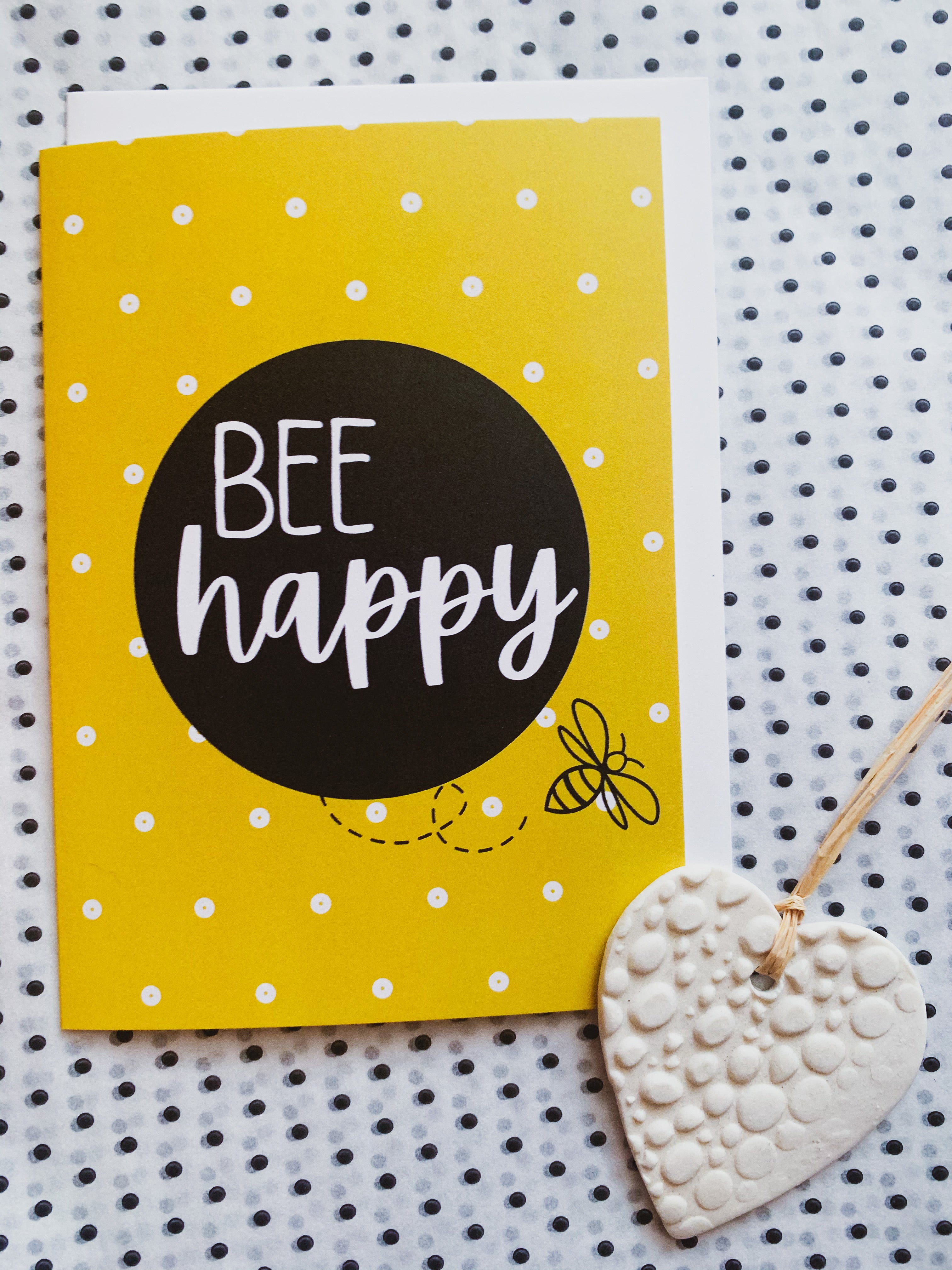 Bee Happy A6 card blank inside, birthday, miss you, love you card