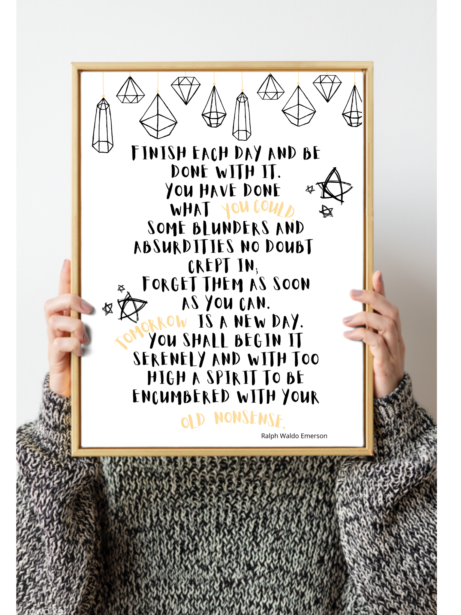 Tomorrow is a new day. Ralph Waldo Emerson positivity quote print available A5, A4 and A3