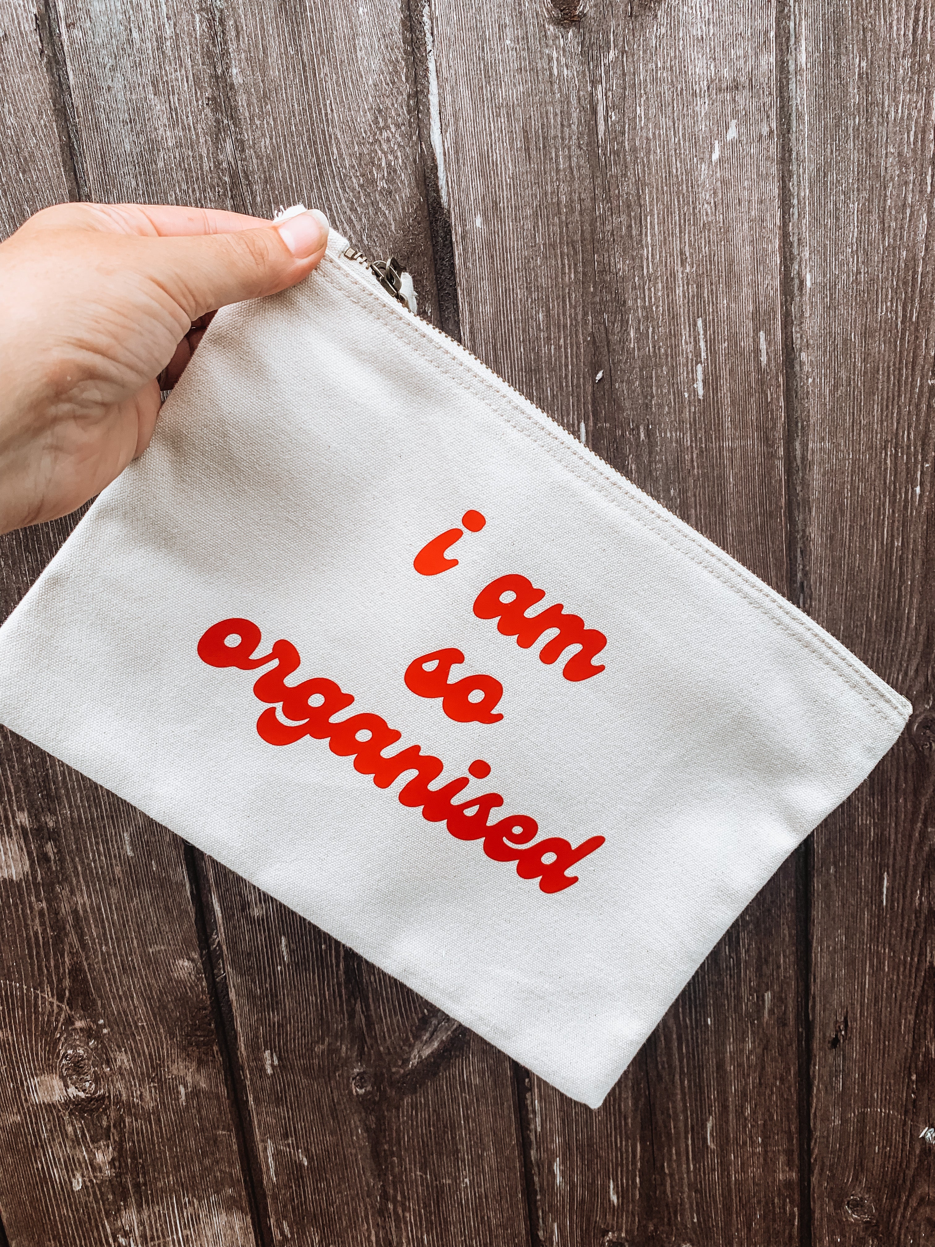 I am so organised large cotton canvas pouch /make up zip bag