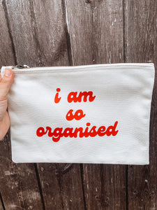 I am so organised large cotton canvas pouch /make up zip bag