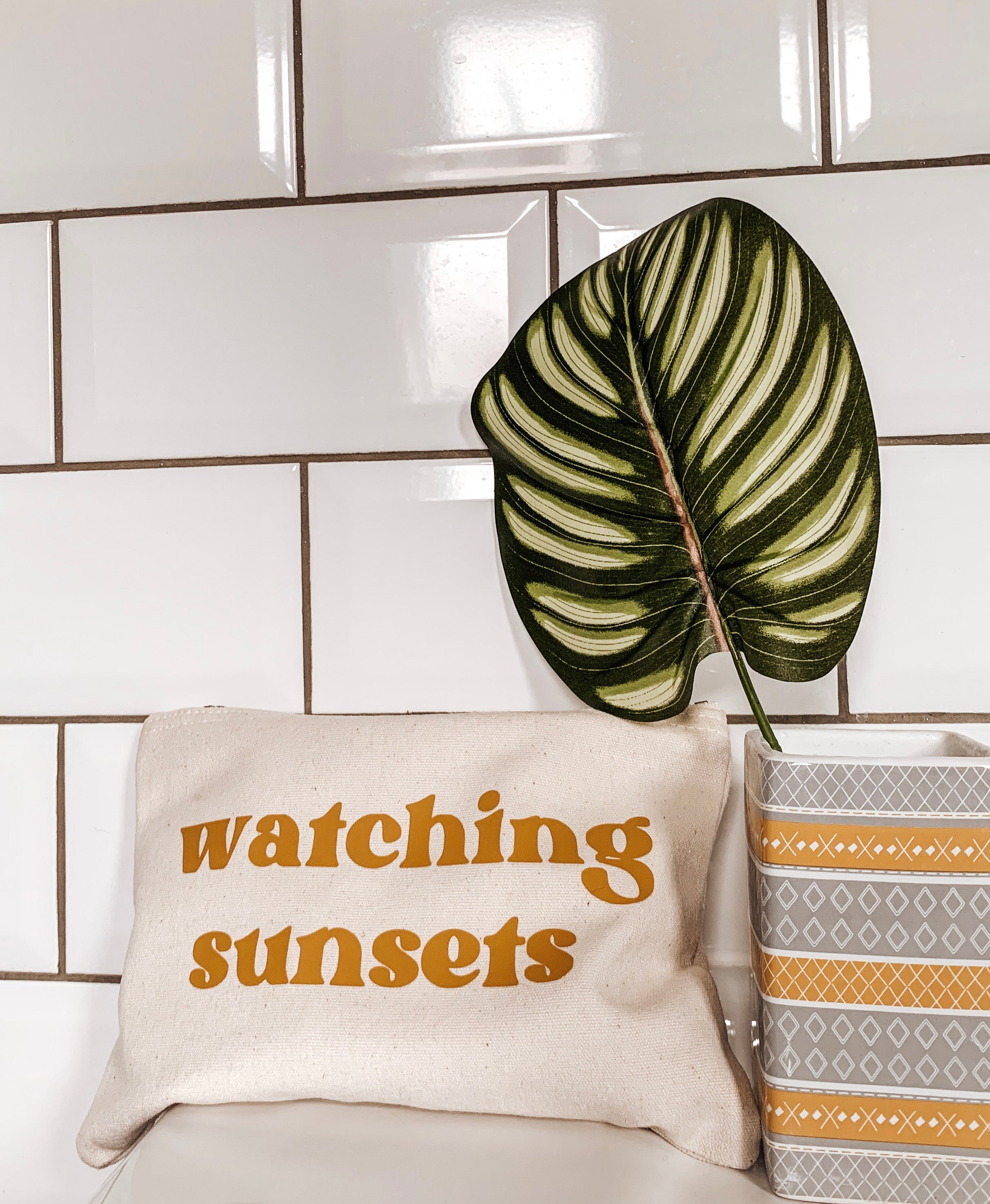 Watching sunsets cotton canvas pouch /coin purse /make up zip bag